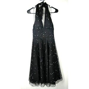 NEW Adrianna Papell Boutique Sparkle Tulle Halter Dress Black 10